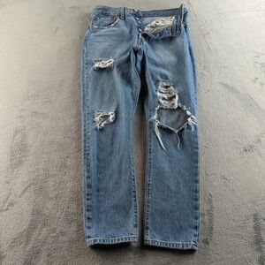 Levis 501 S‎ Jeans Womens 30x28 Blue Light Wash Distressed Skinny Button Fly